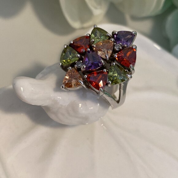 ABSTRACT FAUX CITRINE, RUBY, PERIDOT & AMETHYST CRYSTAL RING - Picture 5 of 8